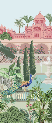 Rollo Fenster mit Schloss und Gartenmotiv