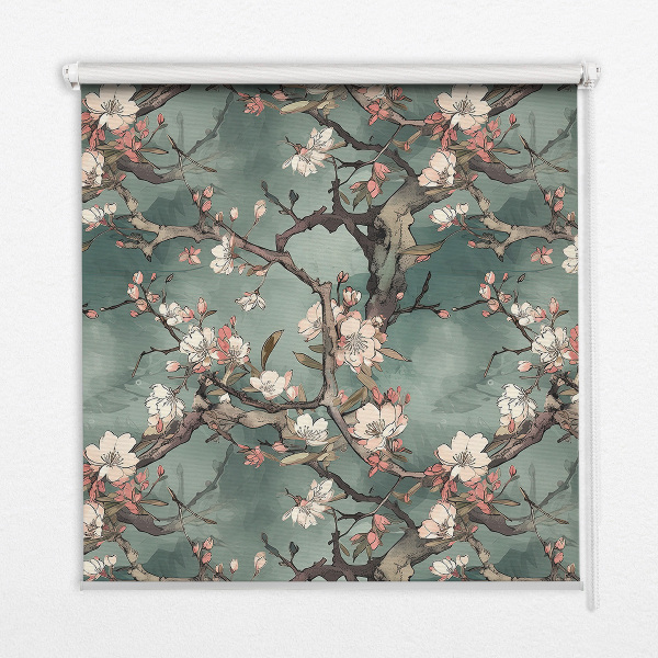 Rollo Fenster mit Blumenmotiv am Baum