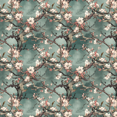 Rollo Fenster mit Blumenmotiv am Baum
