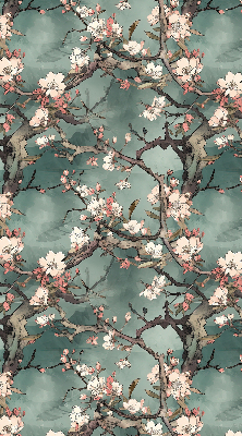 Rollo Fenster mit Blumenmotiv am Baum