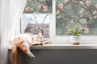 Rollo Fenster mit Blumenmotiv am Baum
