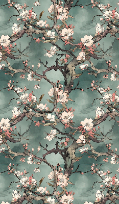Rollo Fenster mit Blumenmotiv am Baum