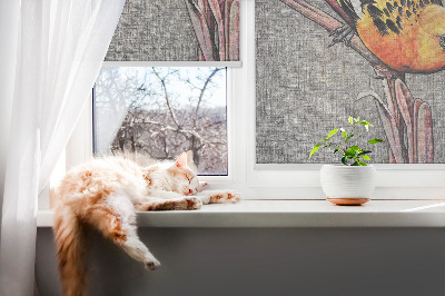 Rollo Fenster mit Motiv eines Vogels auf einem Ast
