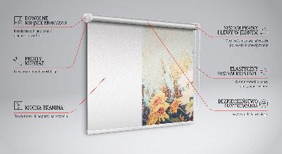 Fensterrollo innen mit Blumenmuster auf blauem Hintergrund