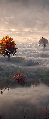 Fensterrollo innen im Design „Bäume im Nebel“