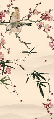 Rollo Fenster mit Kirschblüte und Vogelmotiv