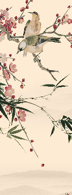 Rollo Fenster mit Kirschblüte und Vogelmotiv
