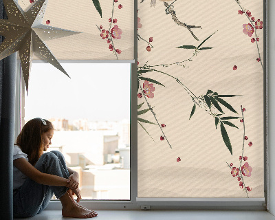 Rollo Fenster mit Kirschblüte und Vogelmotiv