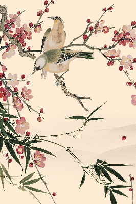 Rollo Fenster mit Kirschblüte und Vogelmotiv