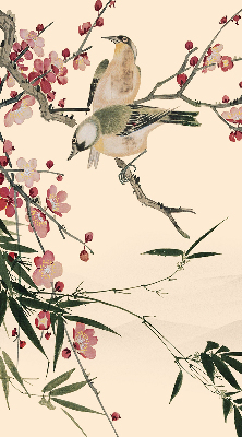 Rollo Fenster mit Kirschblüte und Vogelmotiv