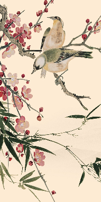 Rollo Fenster mit Kirschblüte und Vogelmotiv