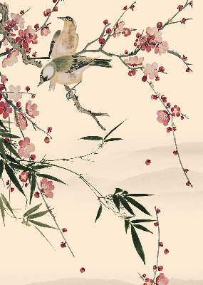Rollo Fenster mit Kirschblüte und Vogelmotiv