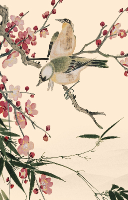 Rollo Fenster mit Kirschblüte und Vogelmotiv