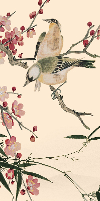 Rollo Fenster mit Kirschblüte und Vogelmotiv