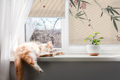 Rollo Fenster mit Kirschblüte und Vogelmotiv