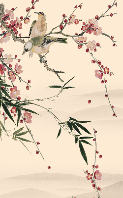 Rollo Fenster mit Kirschblüte und Vogelmotiv