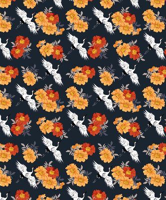 Fensterrollo mit Blumen- und Kranichmotiv