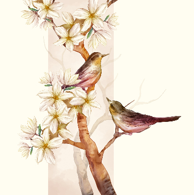 Rollo fenster mit Motiv Vögel auf einem Baum mit Blüten