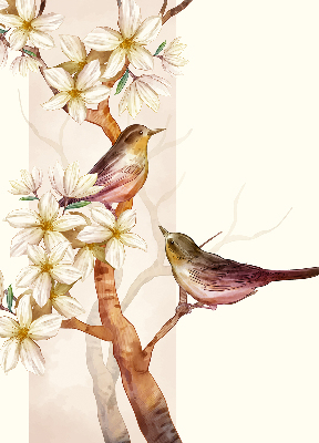 Rollo fenster mit Motiv Vögel auf einem Baum mit Blüten