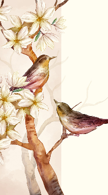 Rollo fenster mit Motiv Vögel auf einem Baum mit Blüten
