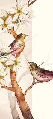 Rollo fenster mit Motiv Vögel auf einem Baum mit Blüten