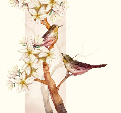 Rollo fenster mit Motiv Vögel auf einem Baum mit Blüten