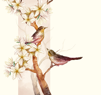 Rollo fenster mit Motiv Vögel auf einem Baum mit Blüten