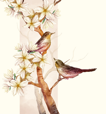Rollo fenster mit Motiv Vögel auf einem Baum mit Blüten