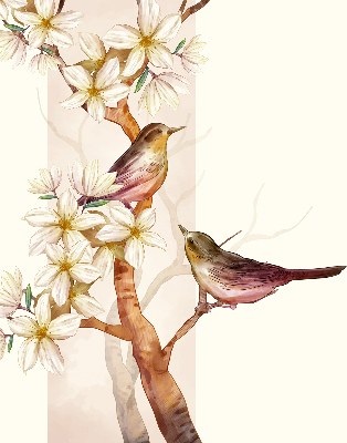 Rollo fenster mit Motiv Vögel auf einem Baum mit Blüten