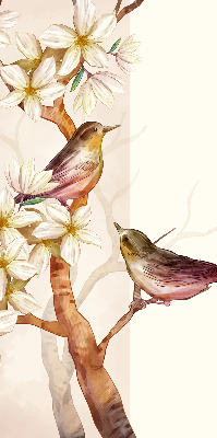 Rollo fenster mit Motiv Vögel auf einem Baum mit Blüten