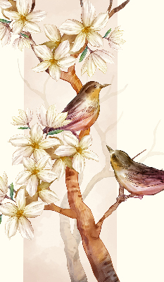 Rollo fenster mit Motiv Vögel auf einem Baum mit Blüten