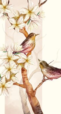Rollo fenster mit Motiv Vögel auf einem Baum mit Blüten