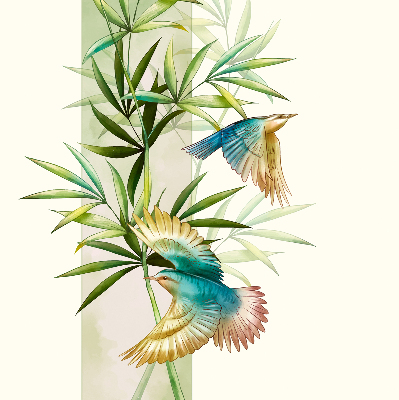 Rollo Fenster mit Vögelmotiv im Laub
