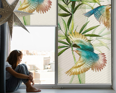 Rollo Fenster mit Vögelmotiv im Laub