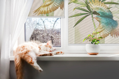 Rollo Fenster mit Vögelmotiv im Laub