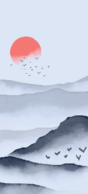 Fensterrollo innen im Design „Berge im Nebel“