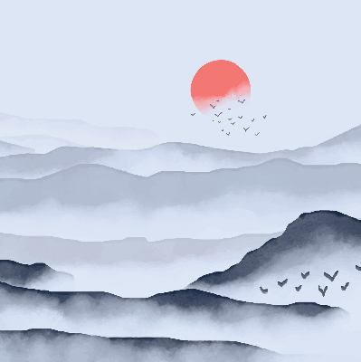 Fensterrollo innen im Design „Berge im Nebel“