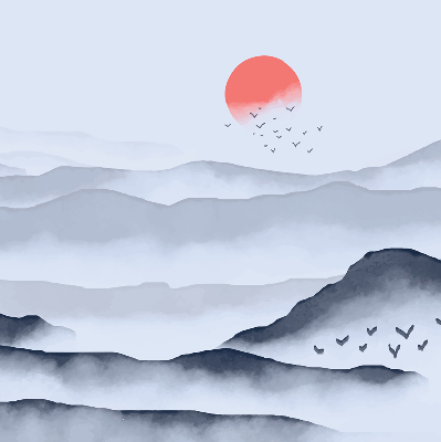 Fensterrollo innen im Design „Berge im Nebel“