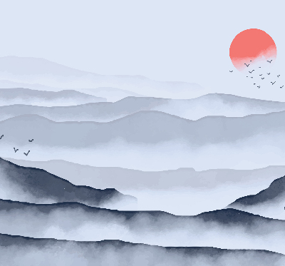 Fensterrollo innen im Design „Berge im Nebel“