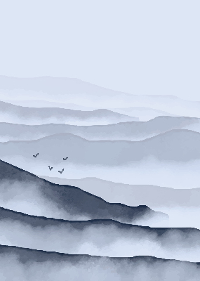 Fensterrollo innen im Design „Berge im Nebel“