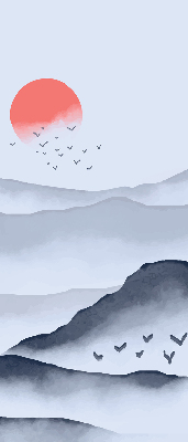 Fensterrollo innen im Design „Berge im Nebel“
