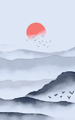 Fensterrollo innen im Design „Berge im Nebel“