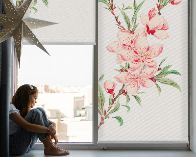 Fensterrollo in Rosa mit Blumenmotiv