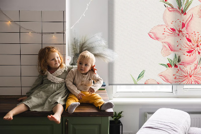 Fensterrollo in Rosa mit Blumenmotiv