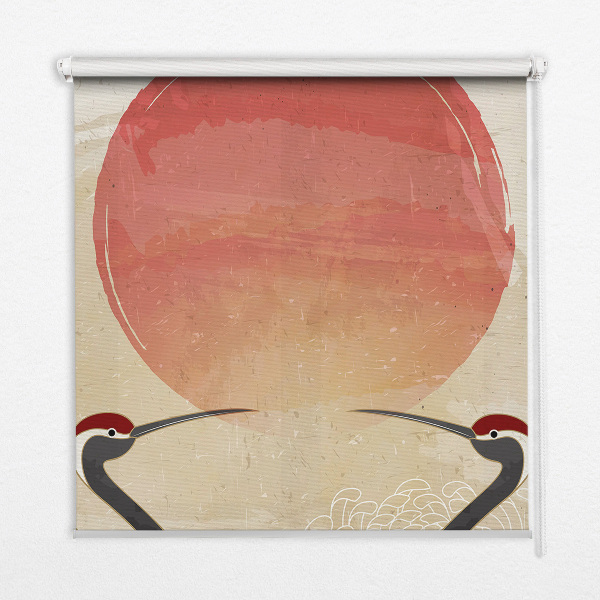 Fensterrollo mit Motiv Kraniche bei Sonnenuntergang