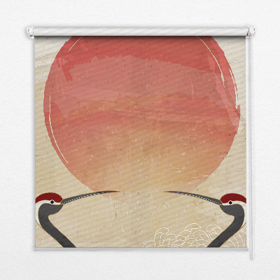 Fensterrollo mit Motiv Kraniche bei Sonnenuntergang
