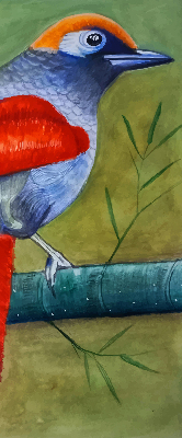 Rollo Fenster mit einem Vogel auf einem Ast