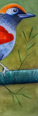 Rollo Fenster mit einem Vogel auf einem Ast