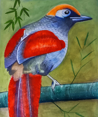 Rollo Fenster mit einem Vogel auf einem Ast