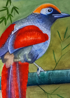 Rollo Fenster mit einem Vogel auf einem Ast